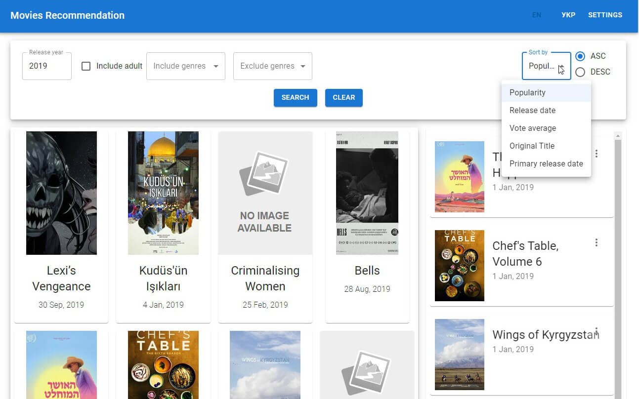 Movies recommendation app